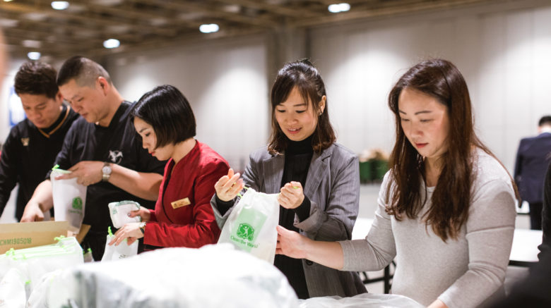 Building hygiene kits with Clean the World Asia