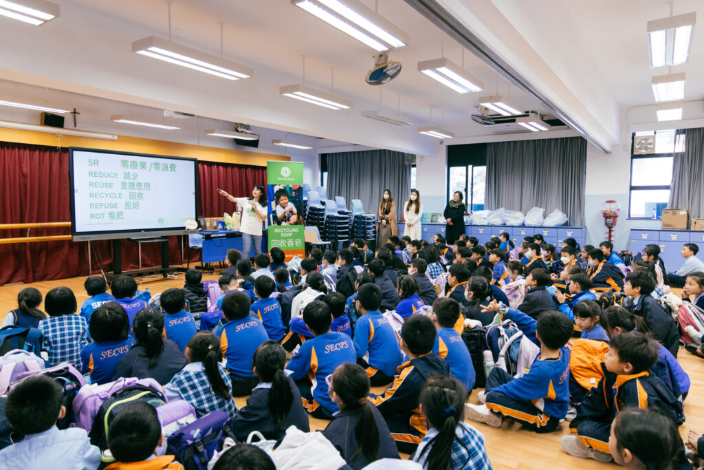 CSR school events Hong Kong | Large group of school students at a green hygiene talk by Clean the World Asia